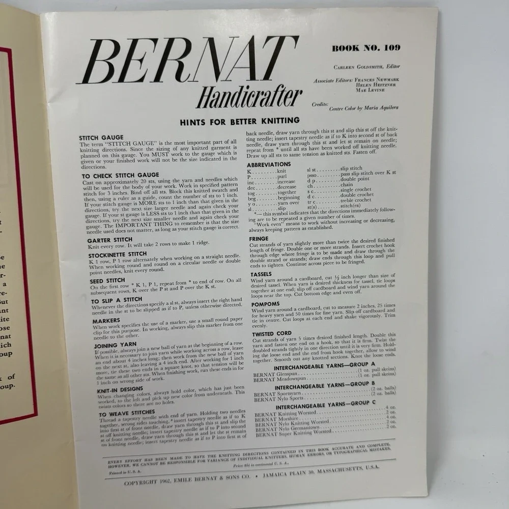 Vtg Caps And Mittens For Everybody From Bernat Book 109 Knitting Patterns 1962